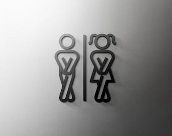 Male & Female Bathroom Sign - 3mm Acrylic Restroom, Salon, 3D, Toilet, Modern, Minimal, Restaurant, Hotel Door Sign - Self Adhesive