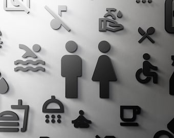 3D Acrylic Signage Wayfinding Symbols - 3mm WC Restroom, Salon, Toilet, Modern, Minimal, Restaurant, Hotel Door Sign, Shower - Self Adhesive