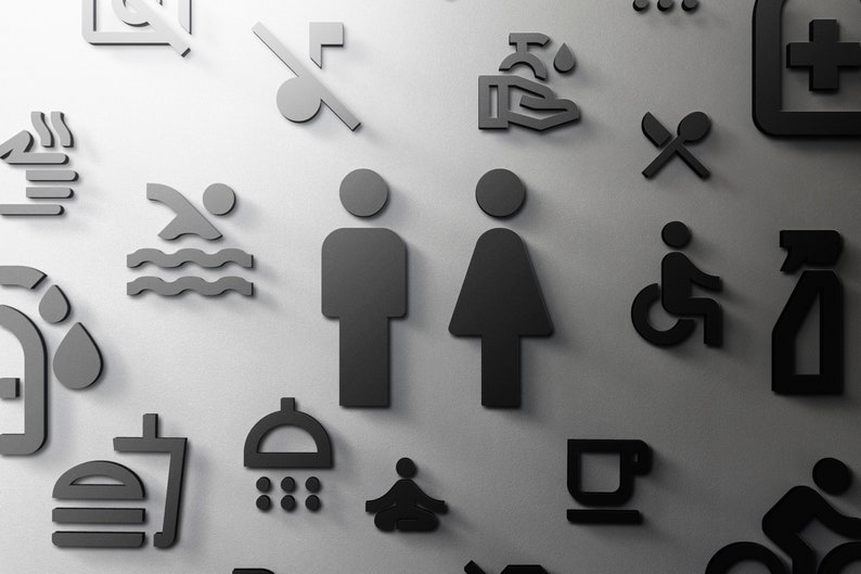 3D Acrylic Signage Wayfinding Symbols 3mm WC Restroom, Salon, Toilet, Modern, Minimal, Restaurant, Hotel Door Sign, Shower Self Adhesive zdjęcie 1