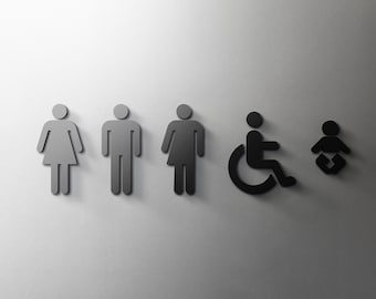 Male, Female, Disabled, Gender Neutral and Baby Bathroom Sign - 3mm Acrylic Restroom, Toilet, Minimal, Restaurant, Door Sign - Self Adhesive