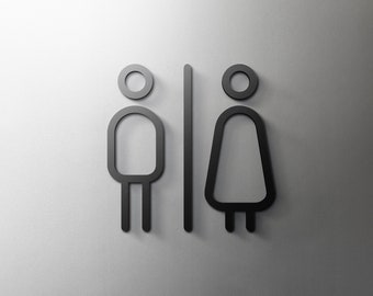 Male & Female Bathroom Sign - 3mm Acrylic Restroom, Salon, 3D, Toilet, Modern, Minimal, Restaurant, Hotel Door Sign - Self Adhesive