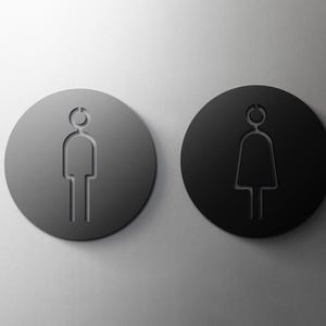 Circle Toilet Sign Male & Female - Acrylic Restroom, 3D, Shop, Modern, Minimal, Restaurant, Door Sign - Self Adhesive