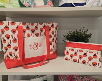 Custom Cardinal Tote  and Zippered Clutch Bag