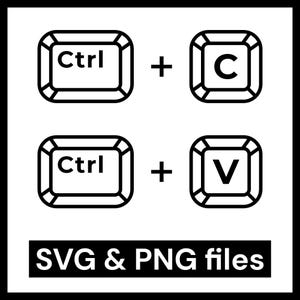 May include: Black and white graphic featuring keyboard shortcuts: Ctrl + C and Ctrl + V, with the word "Ctrl" inside a square key. The text "SVG & PNG files" is at the bottom.