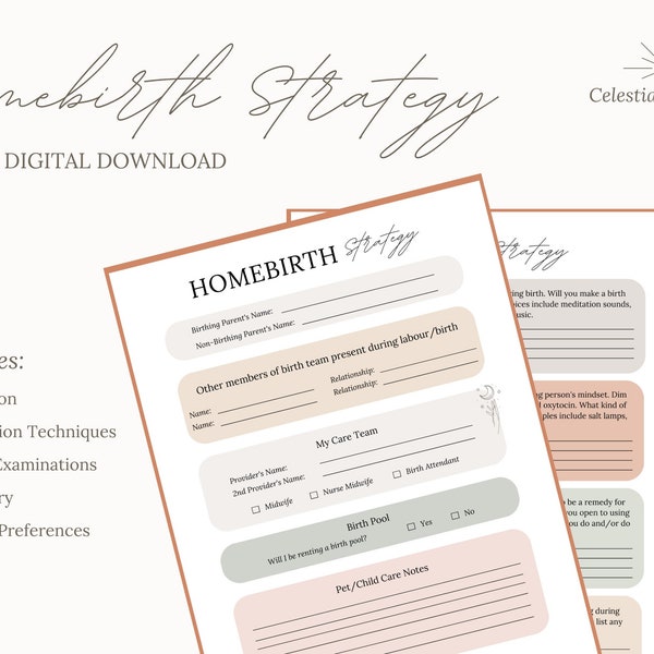 Modèle de stratégie de naissance à domicile | Guide imprimable du plan de naissance numérique