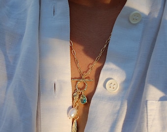 Gold Filled Charm Necklace, Fish Charm Necklace, Pearl Charm Necklace, Gold Charm Necklace, Coin Charm Necklace, Layering Necklace