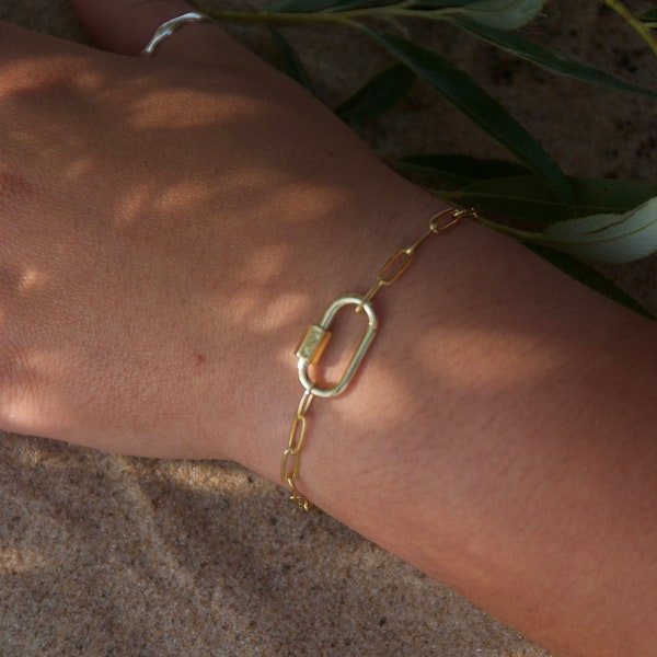 Gold filled handmade carabiner bracelet waterproof & tarnish free