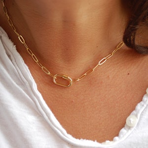 18k Gold filled handmade necklace waterproof and tarnish free : gold carabiner clasp paperclip chain