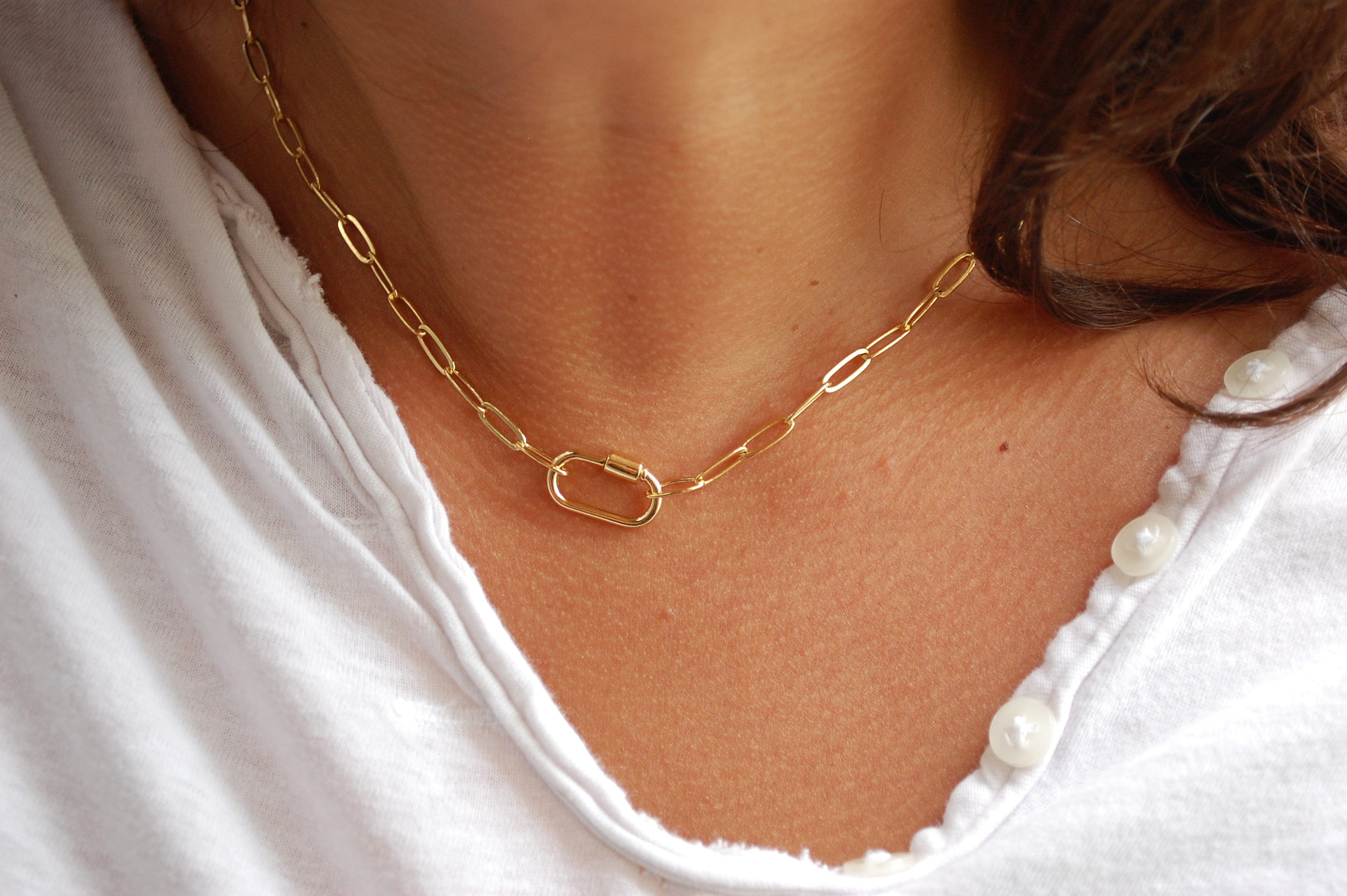 Gold Carabiner Necklace-Chunky Multilink Chain Necklace-Gold 16 / #2 Silver/Silver