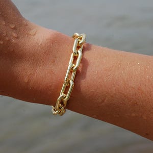 Gold filled handmade bracelet waterproof & tarnish free : layered chunky thick paperclip chain