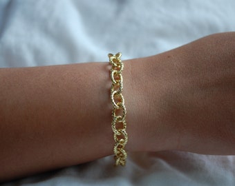 24K Gold Filled Gold filled handmade bracelet waterproof & tarnish free :Thick chunky roll Chain Texturized Chain