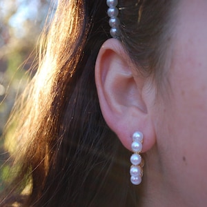 Pearl Hoop Earrings, Gold Filled Hypoallergenic Earrings, Minimalist pearl earrings, Holiday Gift, Large Pearl Hoops, Statement Earrings