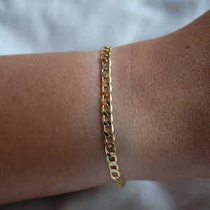 Gold filled handmade bracelet waterproof & tarnish free : thin cuban curb chain