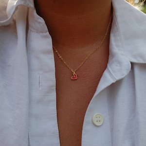 Gold filled handmade necklace waterproof & tarnish free : tiny red heart personalized layering