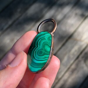 Malachite Pendant; Copper Electroformed; Handmade Copper Jewelry