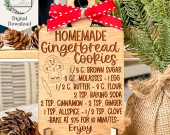 Receta de galletas de jengibre SVG, descarga digital, tablero de recetas de galletas navideñas, bandeja navideña de varios niveles, archivo cortado con láser