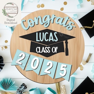 Graduation Sign SVG, Digital File, Class of 2025, Cap and Gown, Round Door Hanger, Congrats, Party, Glowforge, Cricut, Laser Cut, Download