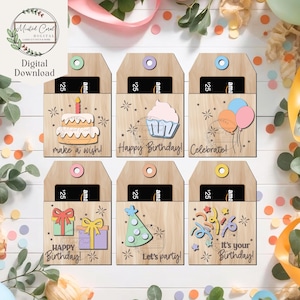Pacchetto SVG porta biglietti regalo di compleanno, download digitale, ornamento porta soldi, etichetta regalo di compleanno, regalo per bambini, file tagliato al laser