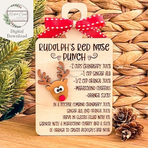 Kerstrecept snijplank SVG, digitaal bestand, Rudolph, rode neus, rendier, snijplank, Glowforge, laser, download, vinyl, Cricut
