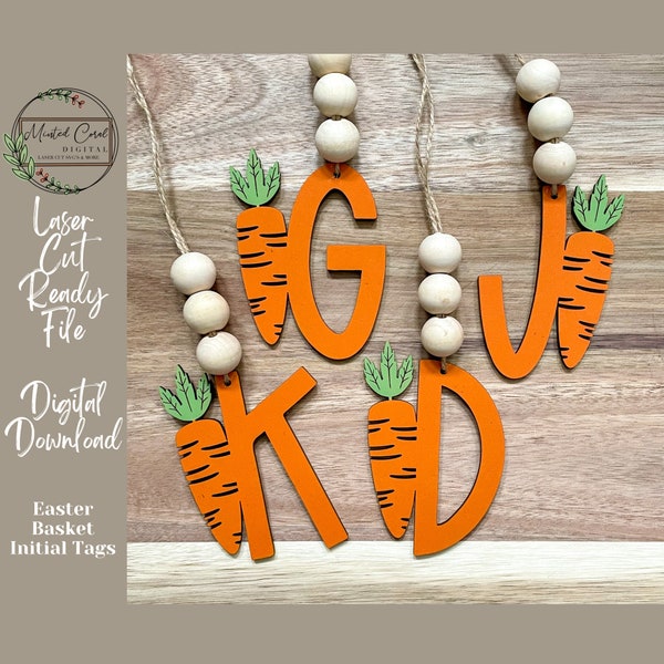 Carrot Easter Basket Tag SVG, Digital File, Carrot Name Tag, Initial Tag, Paint Files, Glowforge, Laser Cutter, Download, DIY