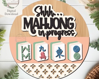 Mahjong In Bearbeitung SVG, digitaler Download, Mahjong Türschild, Glowforge, Laser Cut Datei
