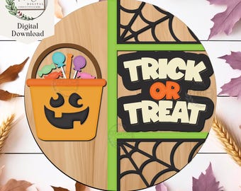 Halloween Trick Or Treat Sign SVG, Digital Download, Jack O' Lantern, Candy Bucket, Laser Cut File