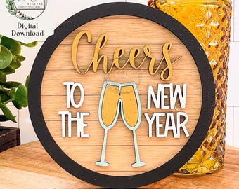New Years Eve SVG, Digital Download, Cheers To The New Year Door Hanger, NYE 2027, Glowforge, Laser Cut File
