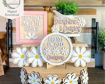 Daisy Tiered Tray SVG, Digital Download, Spring Round Sign, Sunshine and Daisies, Glowforge, Laser Cut File
