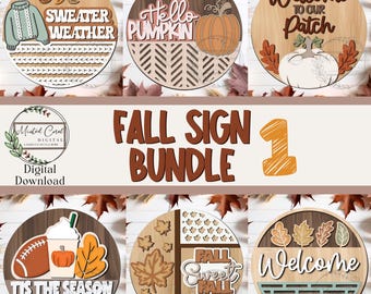 Bundle de panneaux automne SVG, téléchargement numérique, bienvenue automne, panneau de porte rond, accroche-porte automne, Glowforge, fichier découpé au laser