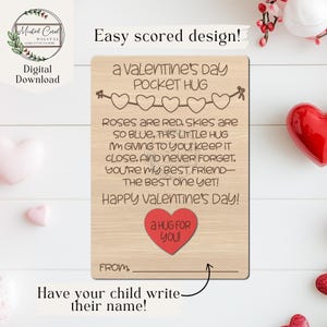 Pocket Hug Valentine, Kinder Valentinstag Karte, Digitale Datei, Valentine Geschenk, Kinder Valentine Craft, Glowforge, Laser Cut, digitaler Download