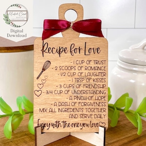 Valentijnsrecept snijplank SVG, digitaal bestand, recept voor liefde, gelaagde lade SVG, Glowforge, lasersnijder, digitale download,