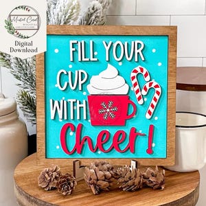 Hot Cocoa SVG, Cup of Cheer, Digital File, Hot Cocoa Bar, Coffee Bar, Christmas, Candy Cane, Glowforge, Tiered Tray, Laser Cut, Download