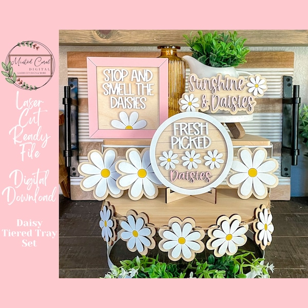 Daisy Tiered Tray SVG, Spring Tiered Tray, Digital File, Flowers, Sunshine and Daisies, Paint Files, Glowforge, Laser Cutter, Download