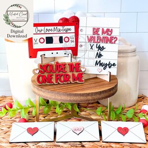 Valentine's Day Tiered Tray SVG, Love Letter, Cassette Tape, Envelopes, Digital File, Glowforge, Laser Cutter, Digital Download, 90's, 80's