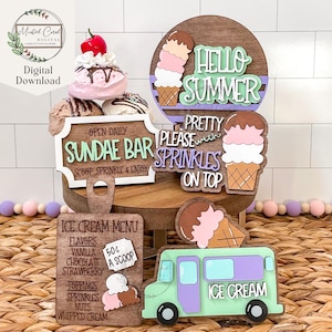 Ice Cream Tiered Tray SVG, Digital File, Summer Decor, Sundae Bar, Ice Cream Truck, Paint Files, Round Sign, Glowforge, Laser Cut, Download
