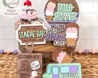 Ice Cream Tiered Tray SVG, Digital Download, Summer Sign Bundle, Glowforge, Laser Cut File