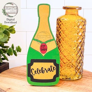 Botella de champán SVG, archivo digital, celebración, saludos, decoración de fiesta, aniversario, cumpleaños, Nochevieja, Glowforge, cortador láser, bricolaje