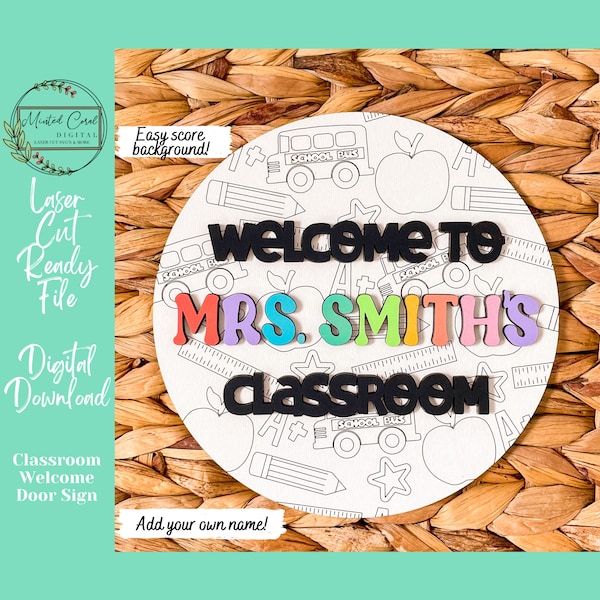 Classroom Welcome Sign SVG, Personalized Teacher Sign, Door, Digital File, Teacher Gift File, Paint Files, Glowforge, Laser Cutter, Download