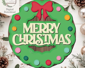 God jul krans skylt SVG digital nedladdning, jul dörrhängare, jul välkomstskylt, laserskuren fil