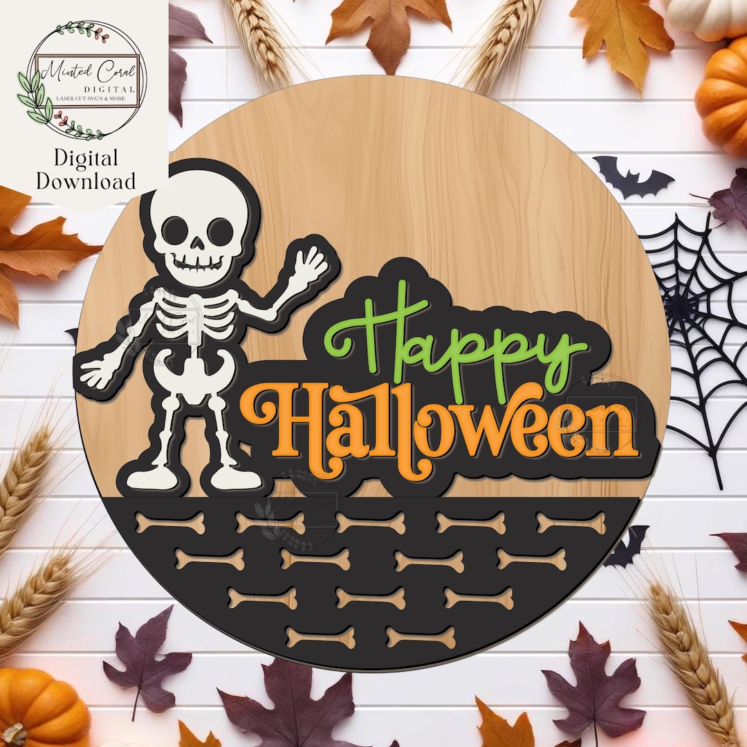 Skeleton Hello. Sign Happy Halloween Skeleton Sign SVG, Digital File, Round Skeleton Welcome ...