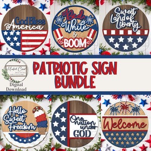 Patriotic Laser Sign Bundle SVG, digitale Datei, Sommer, 4. Juli, Stars and Stripes, Türschild, Glowforge, Cricut, Laser Cut, Download