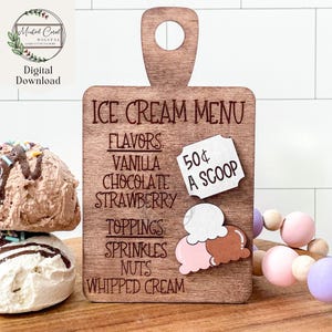 Eis Rezept Brett SVG, Menükarte, Digitale Datei, Sommer, Eistüte, Schaufel, Sommer, Lackdateien, Glowforge, Laser Cutter, Download
