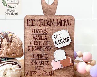 Ice Cream Recipe Board SVG, Digital Download, Summer Decor, Ice Cream Party Sign, Glowforge, Laser Cut File