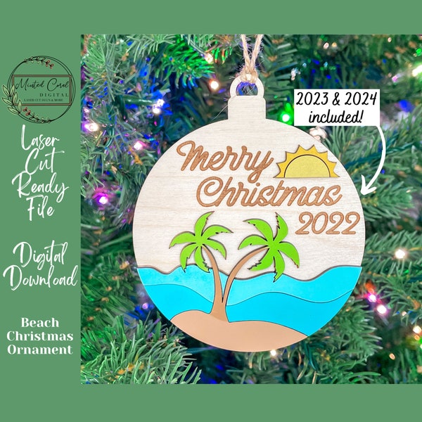 Beach Christmas Ornament SVG, Digital File, Christmas On The Beach, Island, Palm Trees, Ocean, Glowforge, Laser Cutter, Download, Beachy