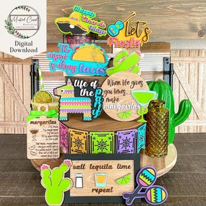 Cinco de Mayo Tiered Tray SVG,  Digital File, Margaritas, Tacos, Fiesta, Pinata, Tequila,  Paint Files, Glowforge, Laser Cutter, Download
