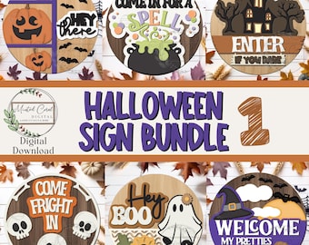 Halloween Sign Bundle SVG, Digital Download, Halloween Welcome, Spooky Door Hanger, Laser Cut File