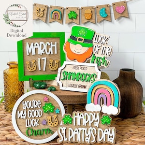St Pattys Day Tiered Tablett SVG, digitale Datei, St Patricks, Good Luck, Lucky Charms, irisch, Leprechaun, Glowforge, Laser Cutter, Download,
