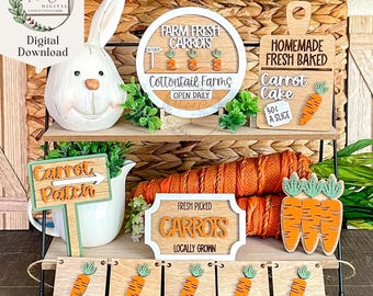 Easter Tiered Tray SVG, Digital Download, Carrot Patch, Spring Tiered Tray, Glowforge, Laser Cut File