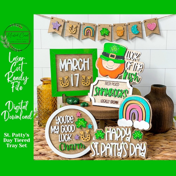 St Pattys Day Tiered Tray SVG, Digital File, St Patricks , Good Luck, Lucky Charms, Irish, Leprechaun, Glowforge, Laser Cutter, Download,