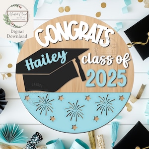 Graduation Sign SVG, Digital File, Class of 2025, Cap and Gown, Round Door Hanger, Congrats, Party, Glowforge, Cricut, Laser Cut, Download